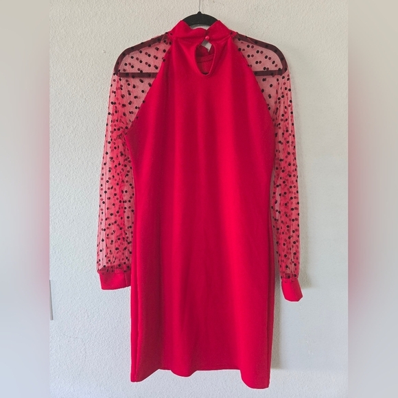 Shein Contrast Dress Womens Sz L Red Dolby Mesh Cap Sleeves Dark Romantic - Picture 10 of 11
